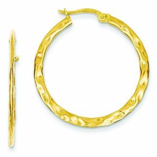 Genuine 14K Yellow Gold Polished Textured Hollow Hoop Earrings 1.6 Grams Of Gold Mireval Jewelry