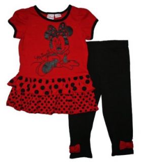 Disney Minnie Mouse Toddler Tunic Shirt & Legging Set (4T, Black/Red) Clothing