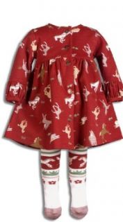 Le Top Playful Ponies Pony Print Interlock Knit Dress and Matching Tights, Brick Red, 3 Months Clothing