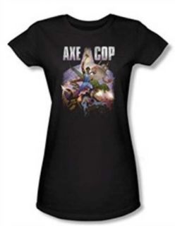 Axe Cop Juniors T Shirt   Retro Painting Comic Book Black Tee Shirt Clothing
