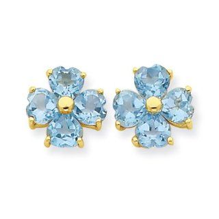 14k Heart shaped Swiss Blue Topaz Flower Post Earrings Swiss Jewelry