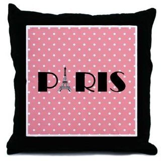Light Pink and White Polka Dot Eiffel Tower Paris Decorative Throw Pillow, 18"  