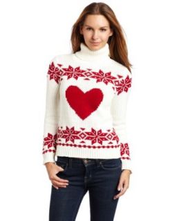 525 America Women's Heart Turtle Neck Sweater, Black/Snow, Medium Clothing