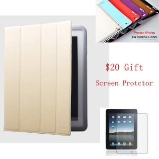 iPad 2 / iPad 3 / New iPad Luxury European Calf Leather "Smarter Cover" Case, Cover Front and Back, Only 1.98mm Thick and 195g. Lightest and Thinnest on the Market (Off White Color)+ Crystal Cleaner Screen Protector and a Microfiber Cleaning Clot
