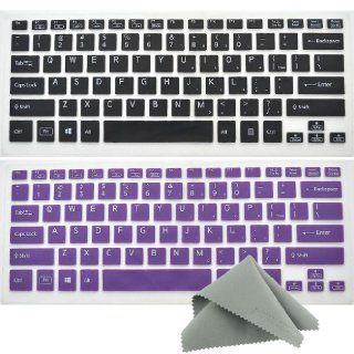 LeenCore� 2 Pack Translucent Silicone Laptop Keyboard Skin Cover Protector for SONY VAIO Fit 14, Fit 14E, SVF14, SVF14E, SVF14A, SVF14218SC 14217SC 14215SC series US Layout + 1x Microfiber Cleaning Cloth from LeenCore (Black & Purple) Computers & 