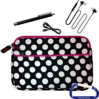 Neoprene Zipper Sleeve, USB Cable, Earphone, Stylus, with Gizmo Dorks Key Chain for the Zeepad 7.0 Tablet   Black White Dots Computers & Accessories