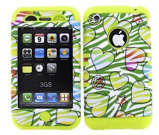 3 IN 1 HYBRID SILICONE COVER FOR APPLE IPHONE 3G 3GS HARD CASE SOFT YELLOW RUBBER SKIN ZEBRA PEACE YE TE427 KOOL KASE ROCKER CELL PHONE ACCESSORY EXCLUSIVE BY MANDMWIRELESS Cell Phones & Accessories