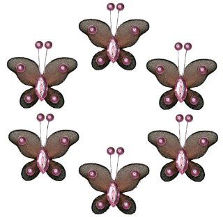 Butterfly Decor 2" Brown Pink Mini (X Small) Bead Butterflies 6pc set   Decorate for a Baby Nursery Bedroom, Girls Room Ceiling Wall Decor, Wedding Birthday Party, Bridal Baby Shower, Bathroom. Decoration for Crafts, Scrapbooks, Invitations, Parties  