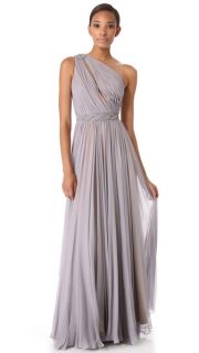 Reem Acra One Shoulder Draped Gown