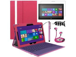 Evecase 5 Items Essential Accessories Bundle kit for Microsoft Surface Pro 2 (2013)   10.6'' Surface With Windows 8.1 Pro Tablet ( Hot Pink Keyboard Portfolio Stand Case Cover included )