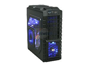 COOLER MASTER HAF X Blue Edition RC 942 KKN3 Black Steel / Plastic ATX Full Tower Computer Case with Black Interior and Four Blue LED Fans 1x 140mm rear fan, 1x 200mm top fan, 1x 200mm side fan, and 1