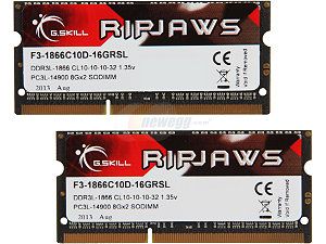 G.SKILL Ripjaws Series 16GB (2 x 8G) 204 Pin DDR3 SO DIMM DDR3 1866 (PC3 14900) Laptop Memory Model F3 1866C10D 16GRSL
