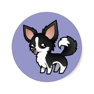 Cartoon Chihuahua (pied long coat) Stickers