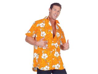 Mens Luau Halloween Costume Orange Floral Hawaiian Shirt