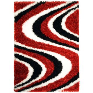 Chic Luxurious Soft Shag Waves Red Black White Area Rug (5 X 610)