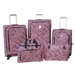 Jenni Chan Red Brush Strokes 5 piece Fashion Spinner Luggage Set (RedMaterials CottonExternal packing pocket Zippered mesh pocket Computer compartment in tote 17 inches x 10 inches x 2 inchesWeight Large upright (11.5 pound), medium upright (9.6 pound)