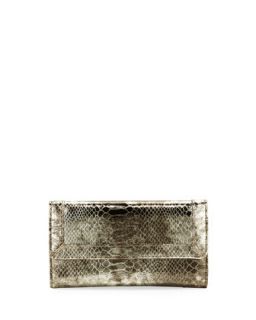 Snakeskin Embossed Leather Multi Function Cell Phone Wallet, Gold