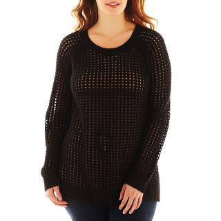 A.N.A Pointelle Sweater   Plus, Black, Womens