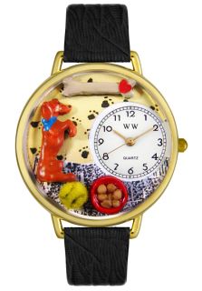 Whimsical G0130009  Watches,Unisex Begging Dog Theme Black Skin Leather, Casual Whimsical Quartz Watches