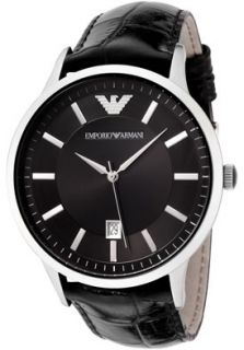 Emporio Armani AR2411  Watches,Classic Black Dial Black Embossed Leather, Casual Emporio Armani Quartz Watches