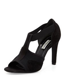 Balenciaga Suede & Mesh T Strap Sandal, Noir
