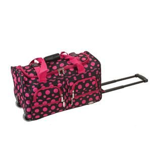 Rockland Fox Luggage  22 ROLLING DUFFLE BAG, BLACK/PINK DOT