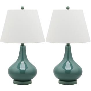Safavieh  26 Light Blue Glass Metal Table Lamp Hardback Linen Shade