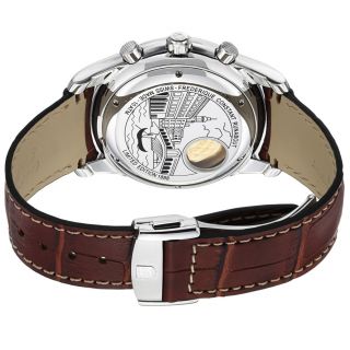 Men's Auto Brown Genuine Leather Silver Tone Dial