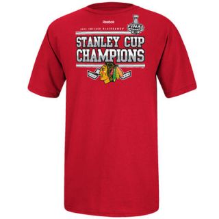 Reebok Chicago Blackhawks 2013 NHL Stanley Cup Final Champions Stripes T Shirt   Red