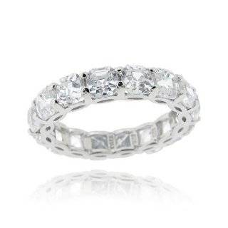 Sterling Silver Asscher Cut CZ Eternity Wedding Band Ring