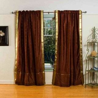 2 Redbrown Beige Art Silk Sari Curtains Drapes Panels 