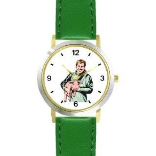 Man Holding Pet Pig Animal   WATCHBUDDY® DELUXE TWO TONE THEME WATCH 