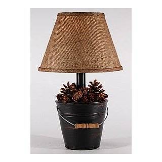 Rustic Pine Cone Filled Bucket Table Lamp