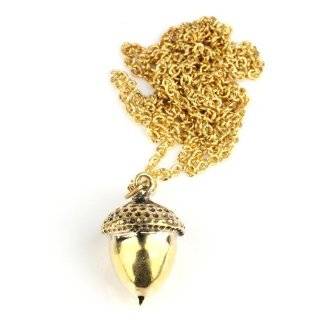 Vintage brass gold plated acorn pendant chain necklace by 