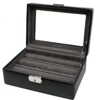Ring Earring Cufflinks Box Storage Case Leather Black Lucite Window