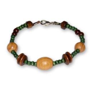 Handmade Olive Wood Mixed Beaded Bracelet with Brown and Dark Green 