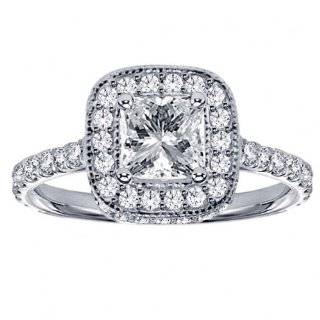   Set Diamond Encrusted Princess Cut Engagement Ring in 14k White Gold